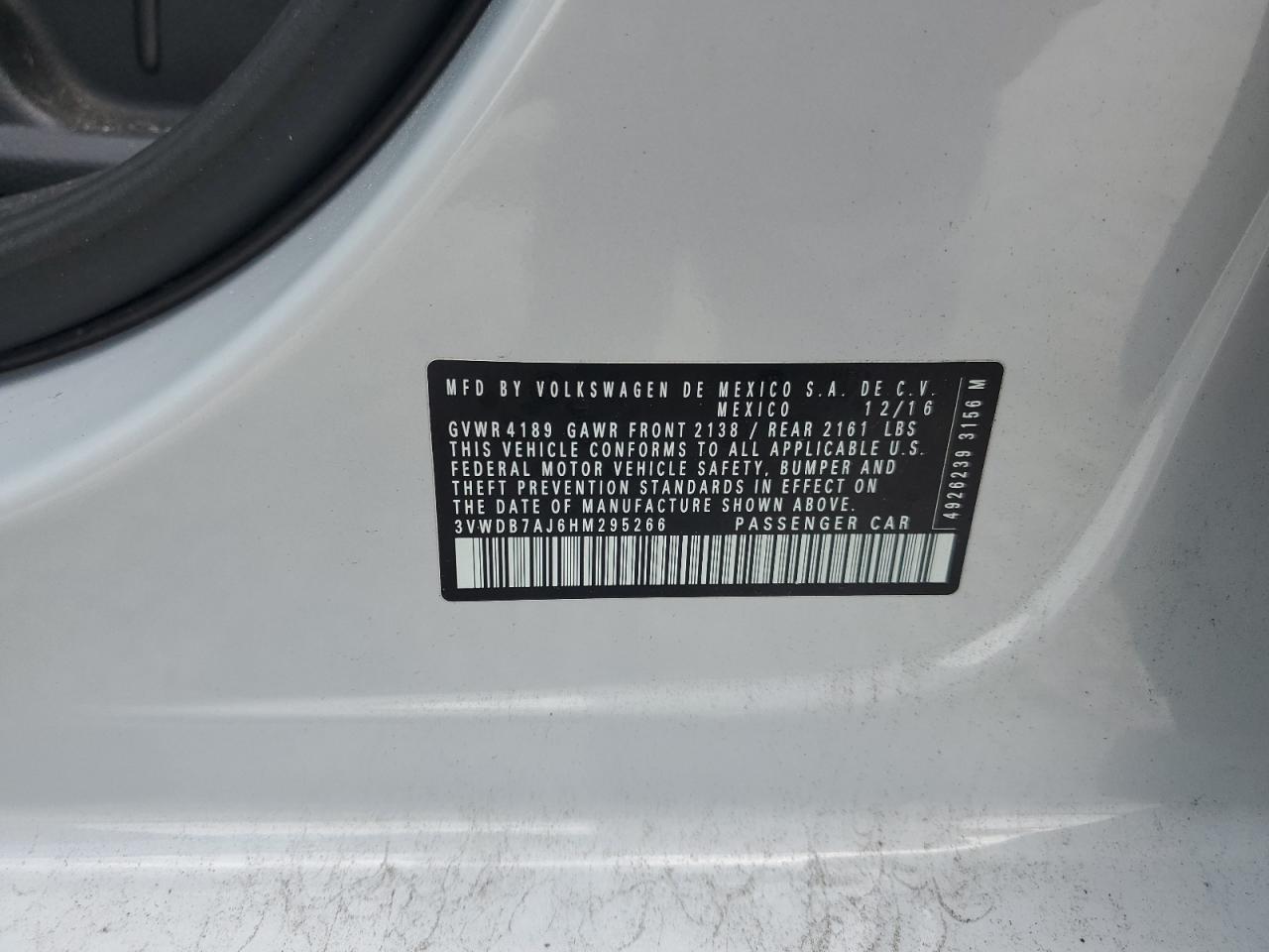 3VWDB7AJ6HM295266 2017 Volkswagen Jetta Se