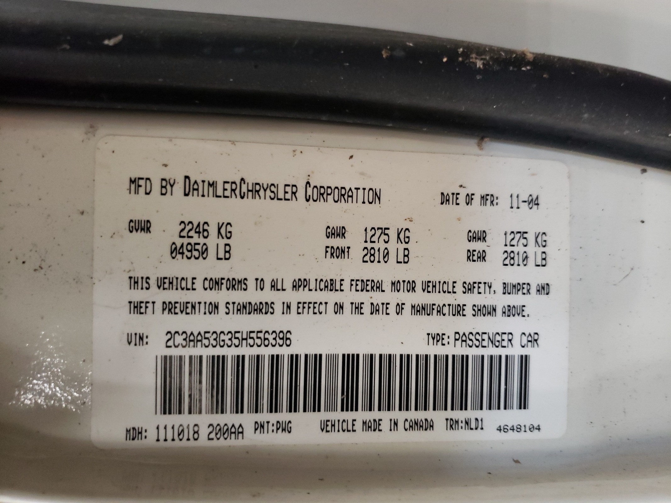 2C3AA53G35H556396 2005 Chrysler 300 Touring