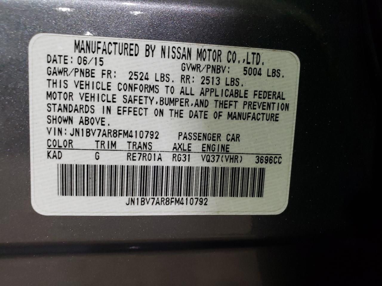 JN1BV7AR8FM410792 2015 Infiniti Q50 Base