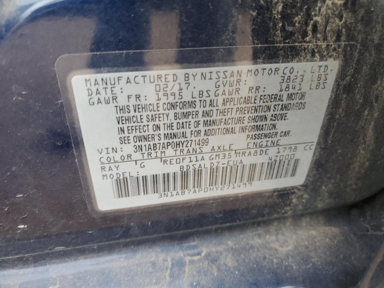 3N1AB7AP0HY271499 2017 Nissan Sentra S