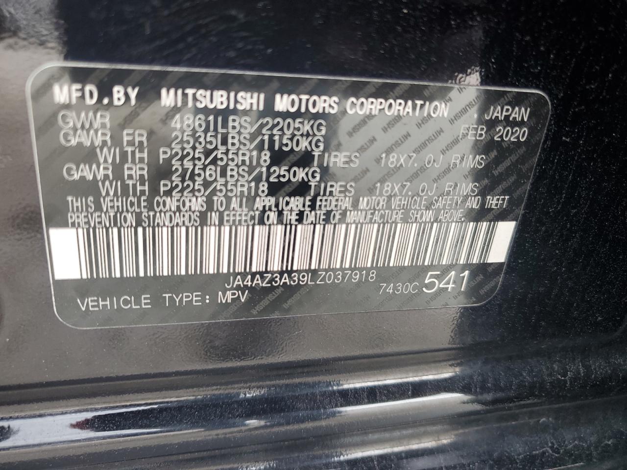 2020 Mitsubishi Outlander Se VIN: JA4AZ3A39LZ037918 Lot: 69932674