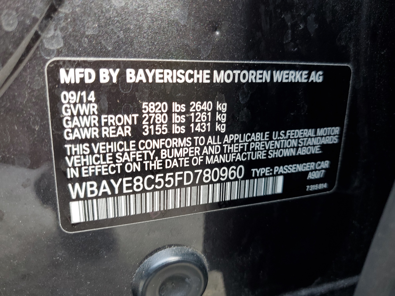 2015 BMW 750 Li vin: WBAYE8C55FD780960