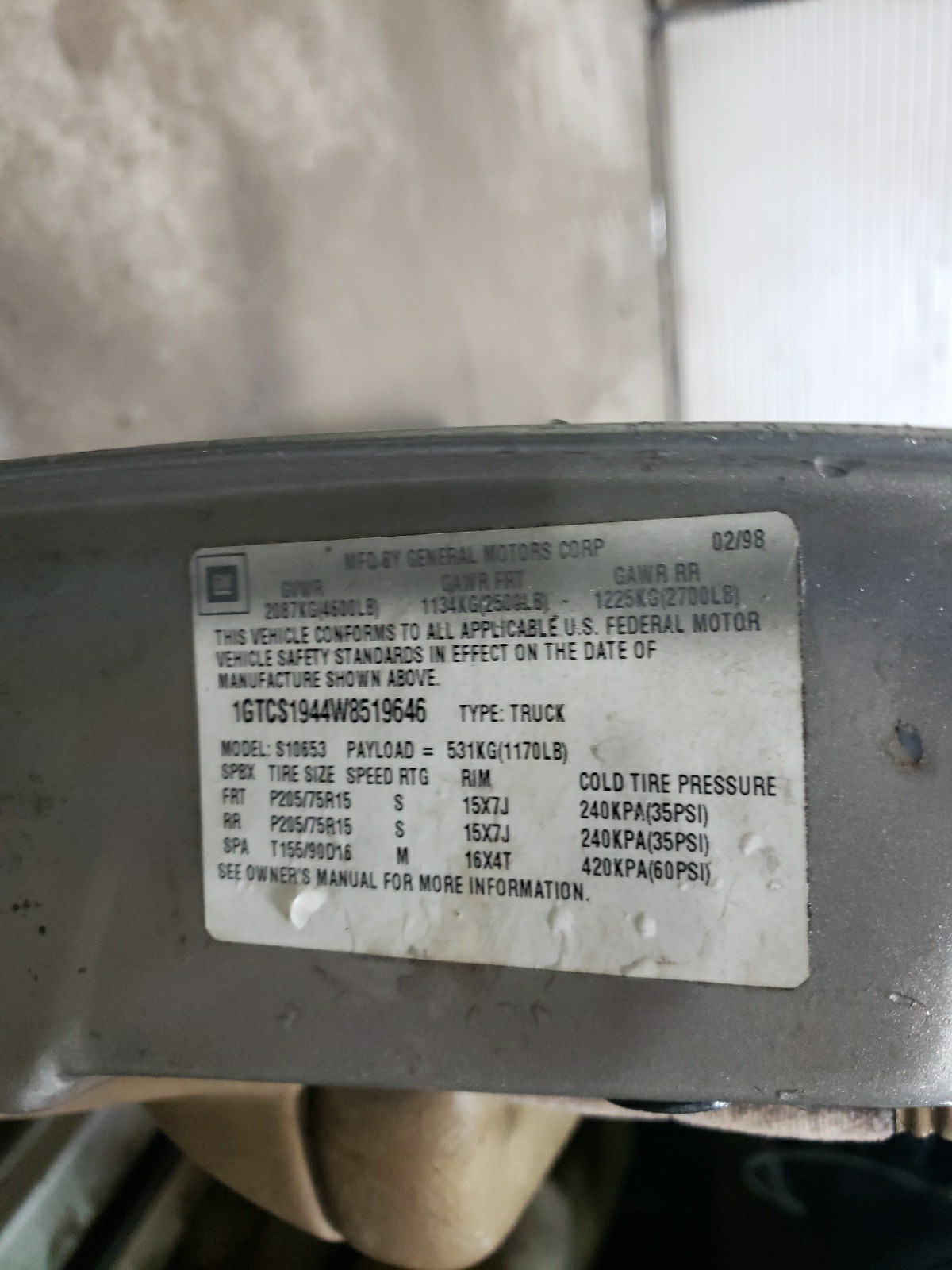 1GTCS1944W8519646 1998 GMC Sonoma