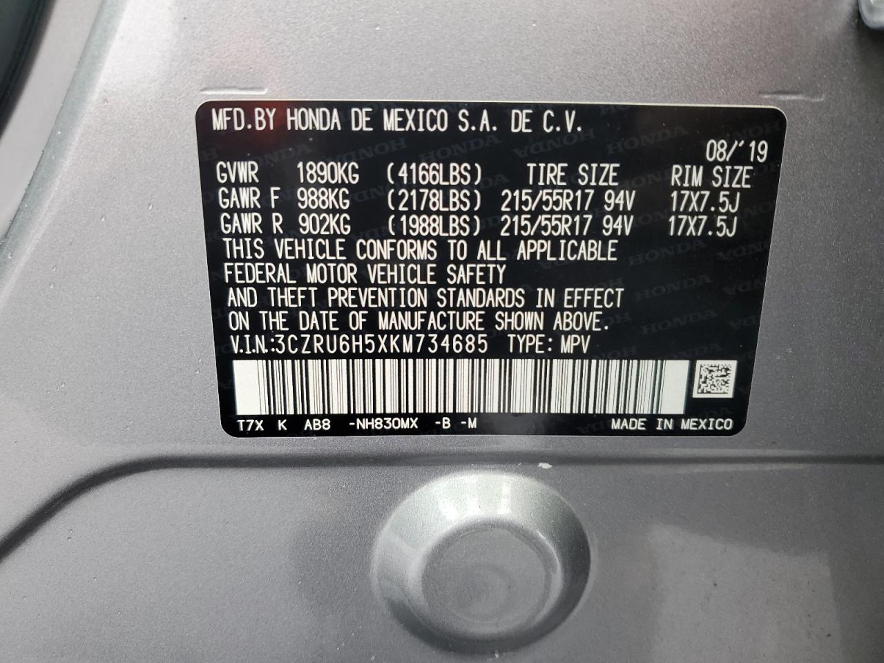 2019 Honda Hr-V Ex VIN: 3CZRU6H5XKM734685 Lot: 65231324