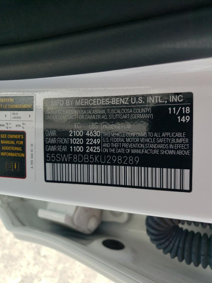 2019 Mercedes-Benz C 300 VIN: 55SWF8DB5KU298289 Lot: 66813584