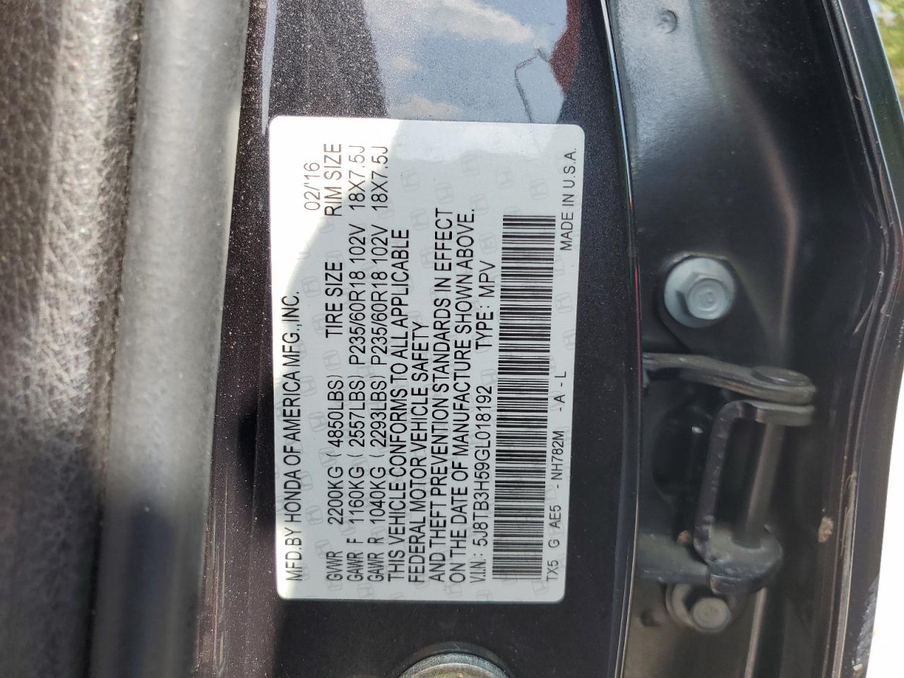 5J8TB3H59GL018192 2016 Acura Rdx Technology