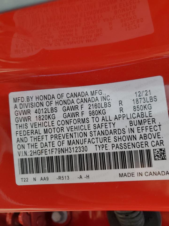 2HGFE1F79NH312330 2022 Honda Civic Ex 2HGFE1F79NH312330 2022 Honda Civic Ex
