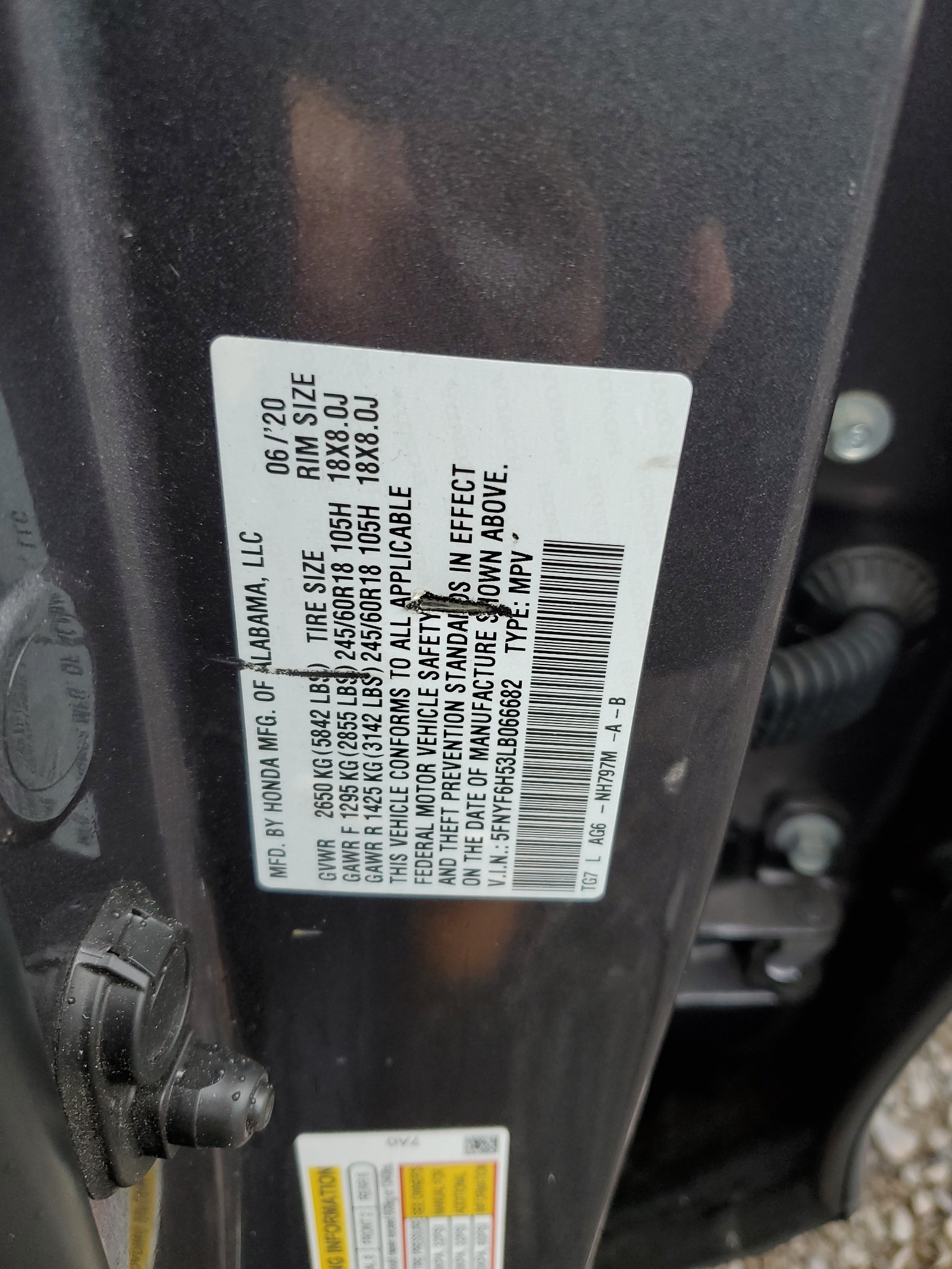 5FNYF6H53LB066682 2020 Honda Pilot Exl