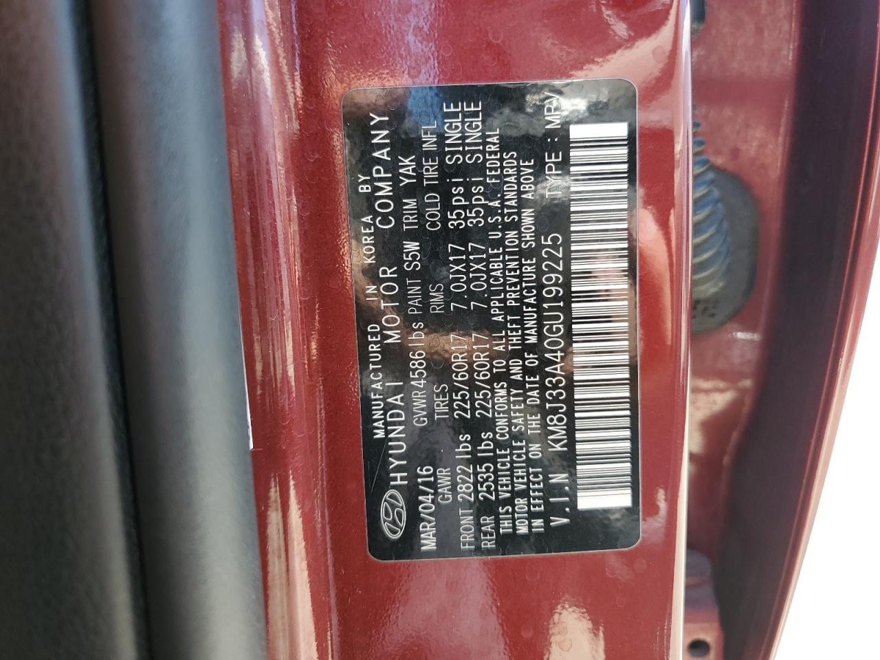 2016 Hyundai Tucson Limited VIN: KM8J33A40GU199225 Lot: 66402824