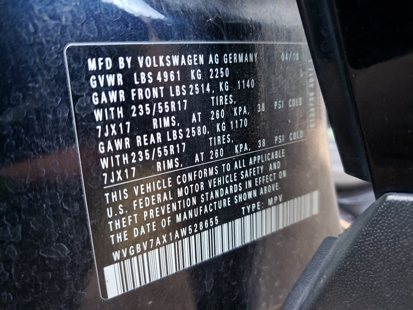 WVGBV7AX1AW528655 2010 Volkswagen Tiguan Se