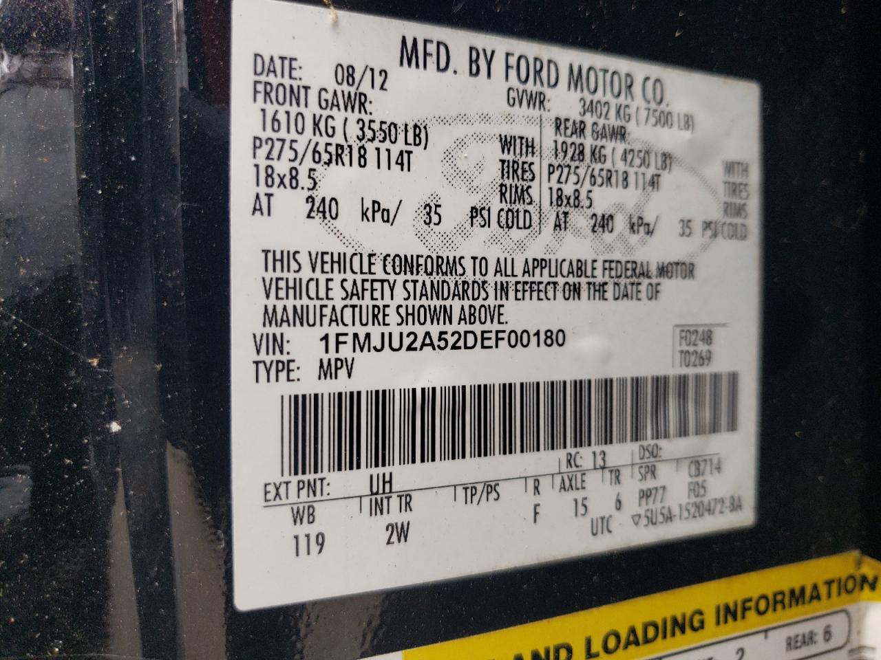 1FMJU2A52DEF00180 2013 Ford Expedition Limited