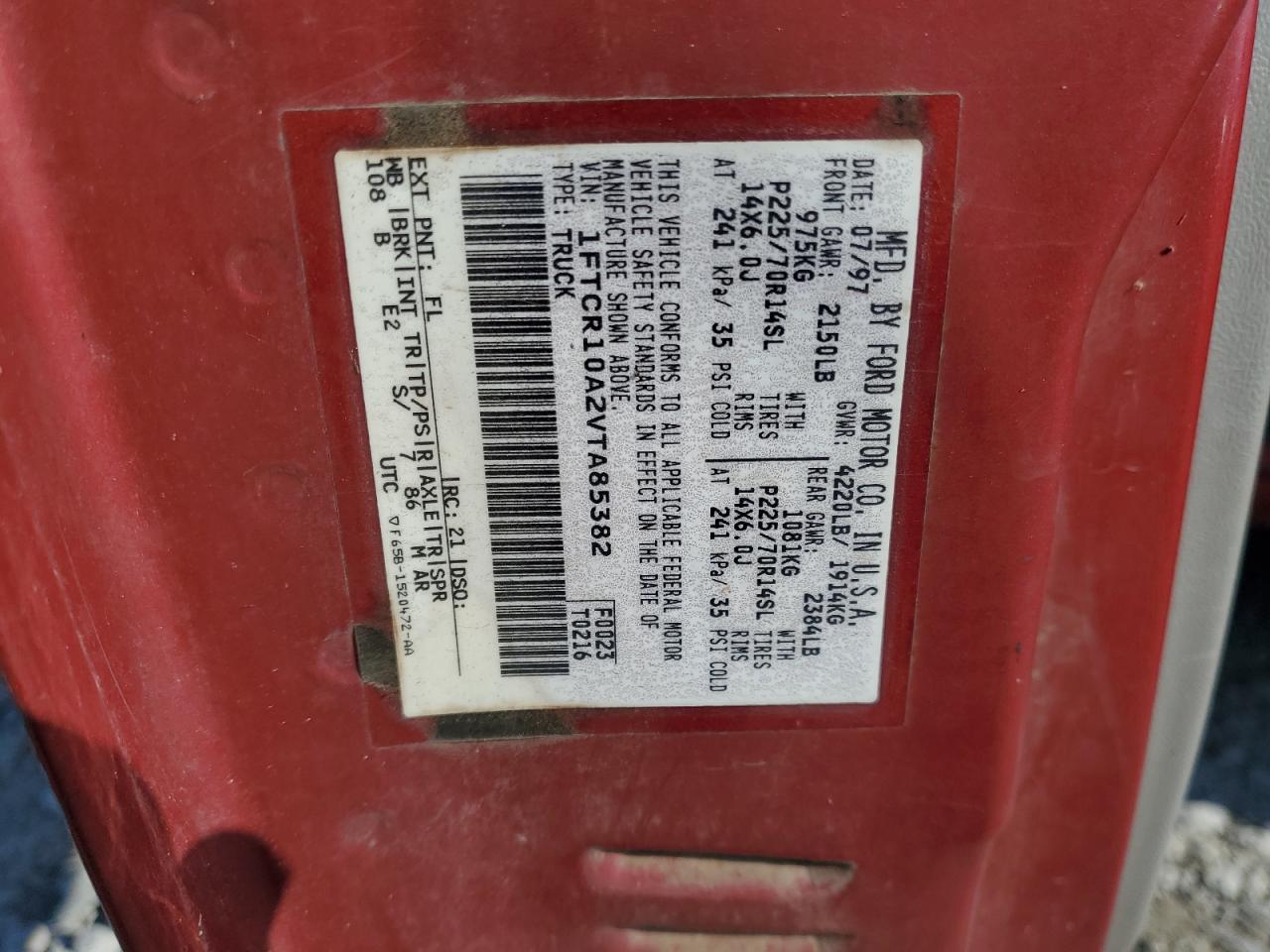 1997 Ford Ranger VIN: 1FTCR10A2VTA85382 Lot: 67078344