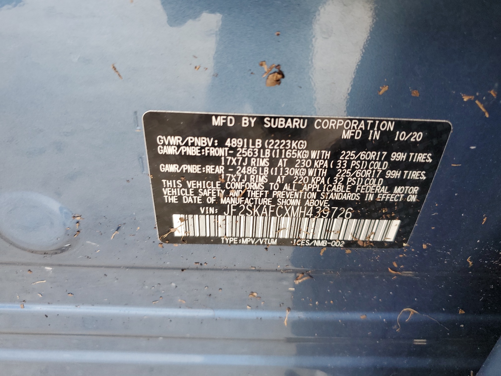 JF2SKAFCXMH439726 2021 Subaru Forester Premium