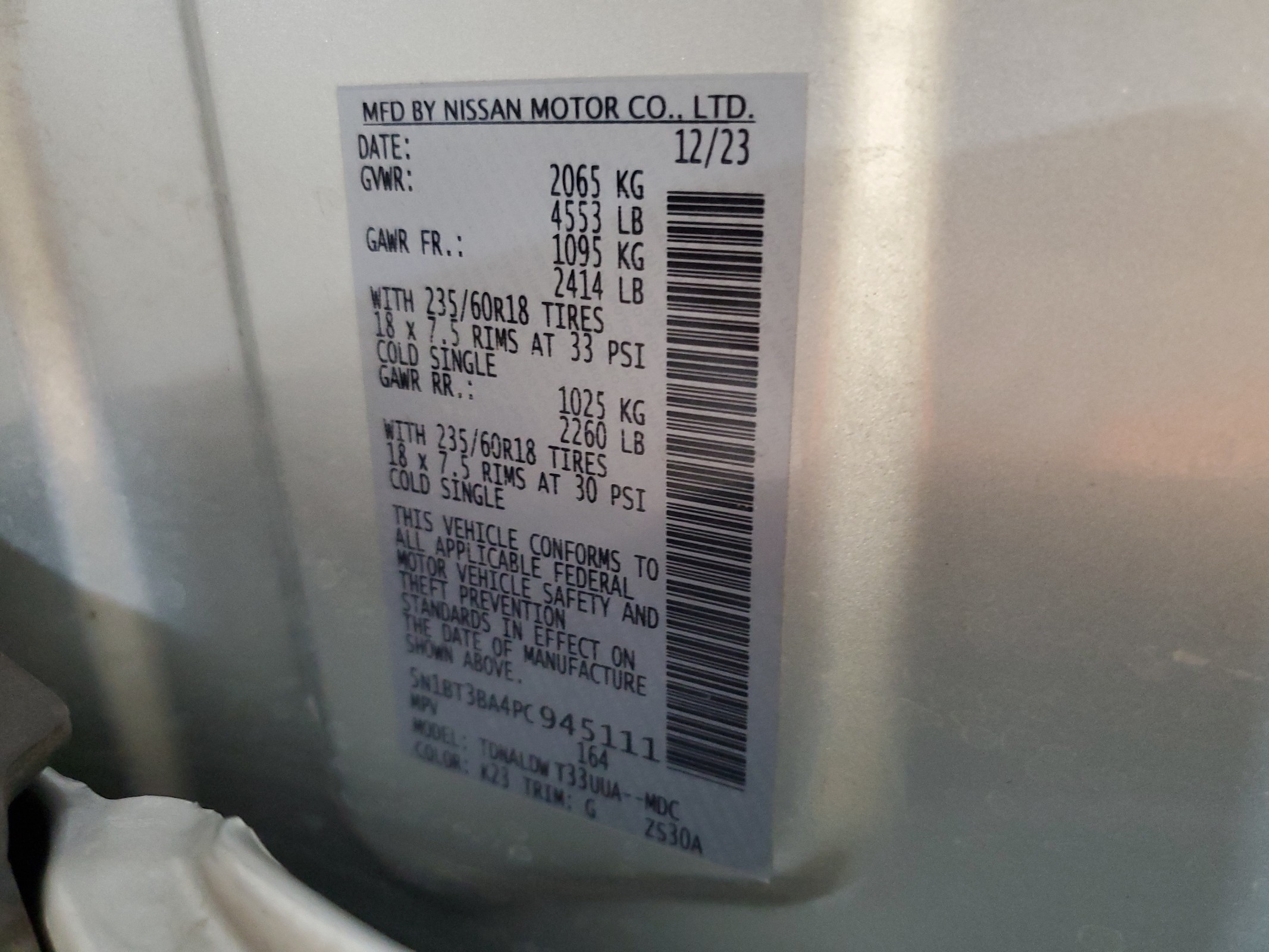 5N1BT3BA4PC945111 2023 Nissan Rogue Sv