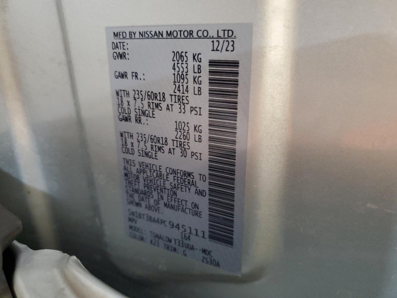 2023 Nissan Rogue Sv VIN: 5N1BT3BA4PC945111 Lot: 65773004