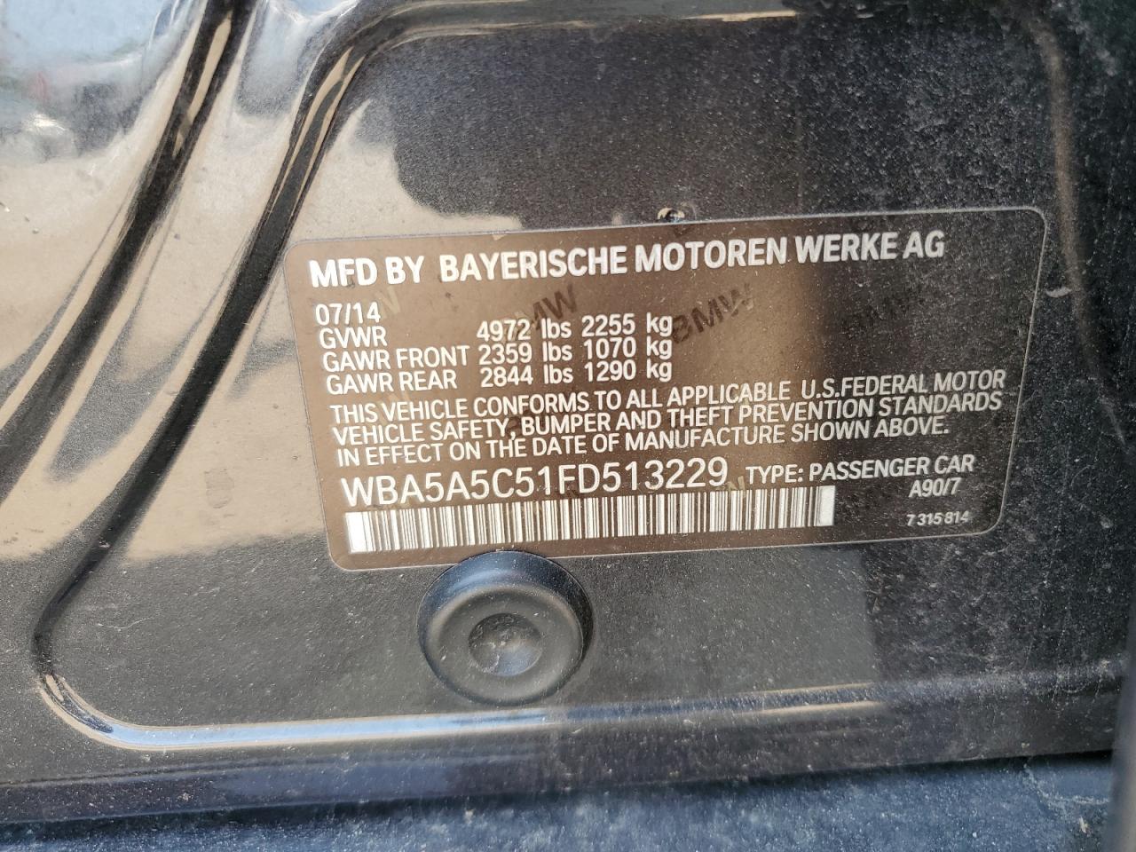 2015 BMW 528 I VIN: WBA5A5C51FD513229 Lot: 65604694