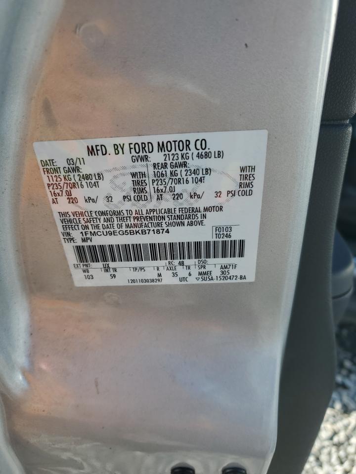 2011 Ford Escape Limited VIN: 1FMCU9EG5BKB71874 Lot: 65777304