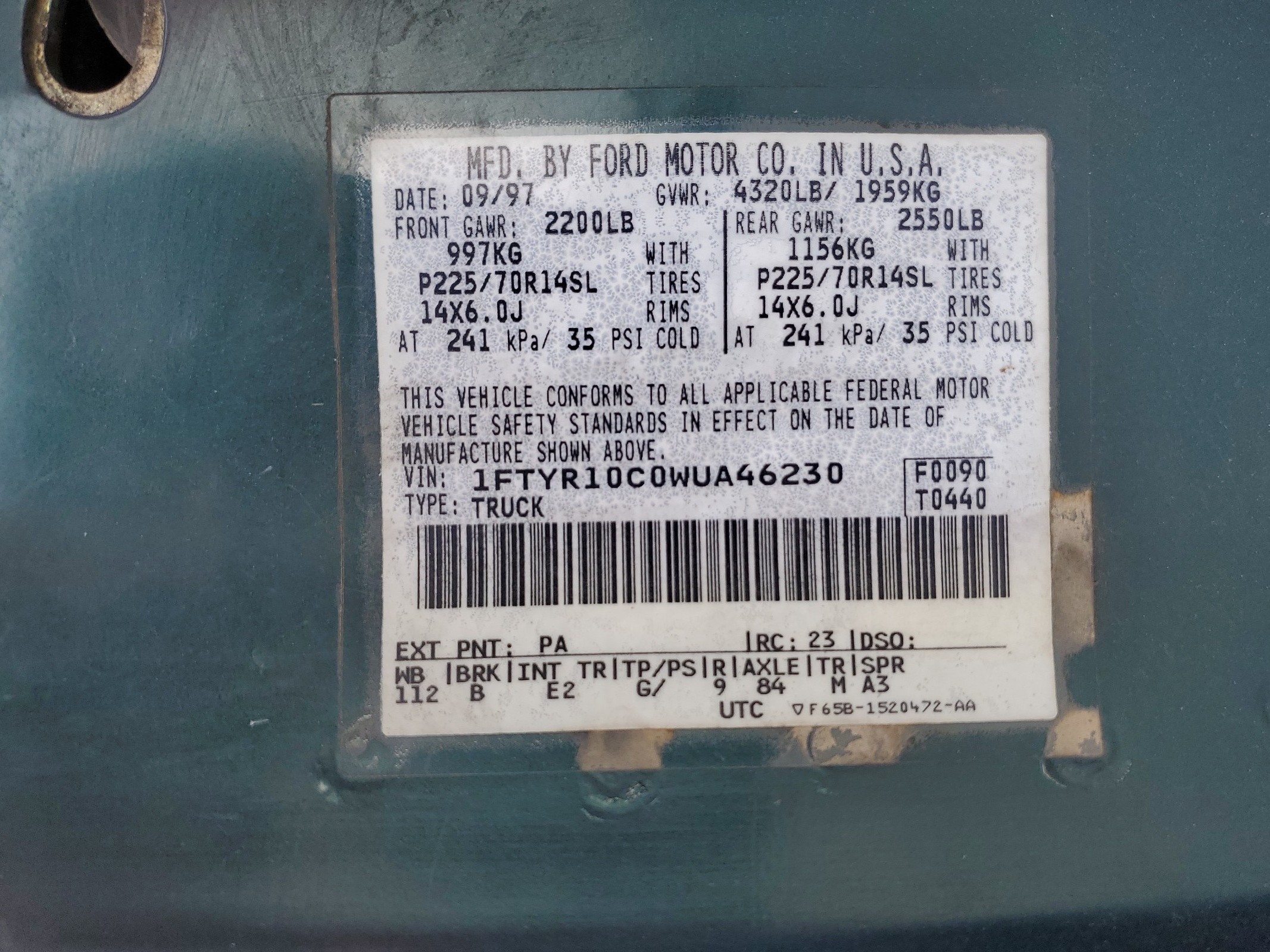 1FTYR10C0WUA46230 1998 Ford Ranger