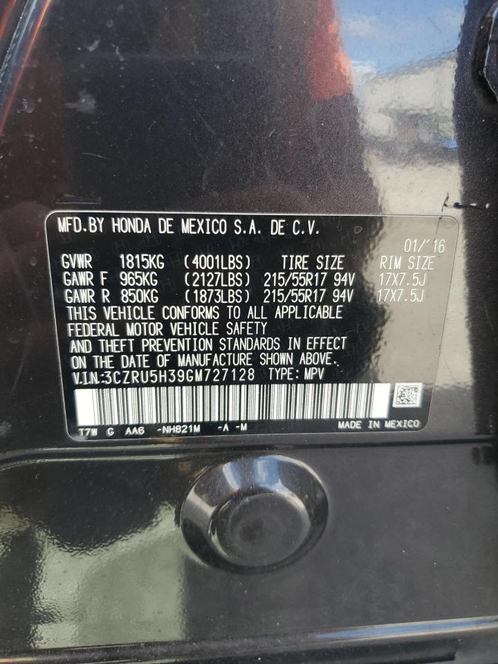 2016 Honda Hr-V Lx VIN: 3CZRU5H39GM727128 Lot: 66419094