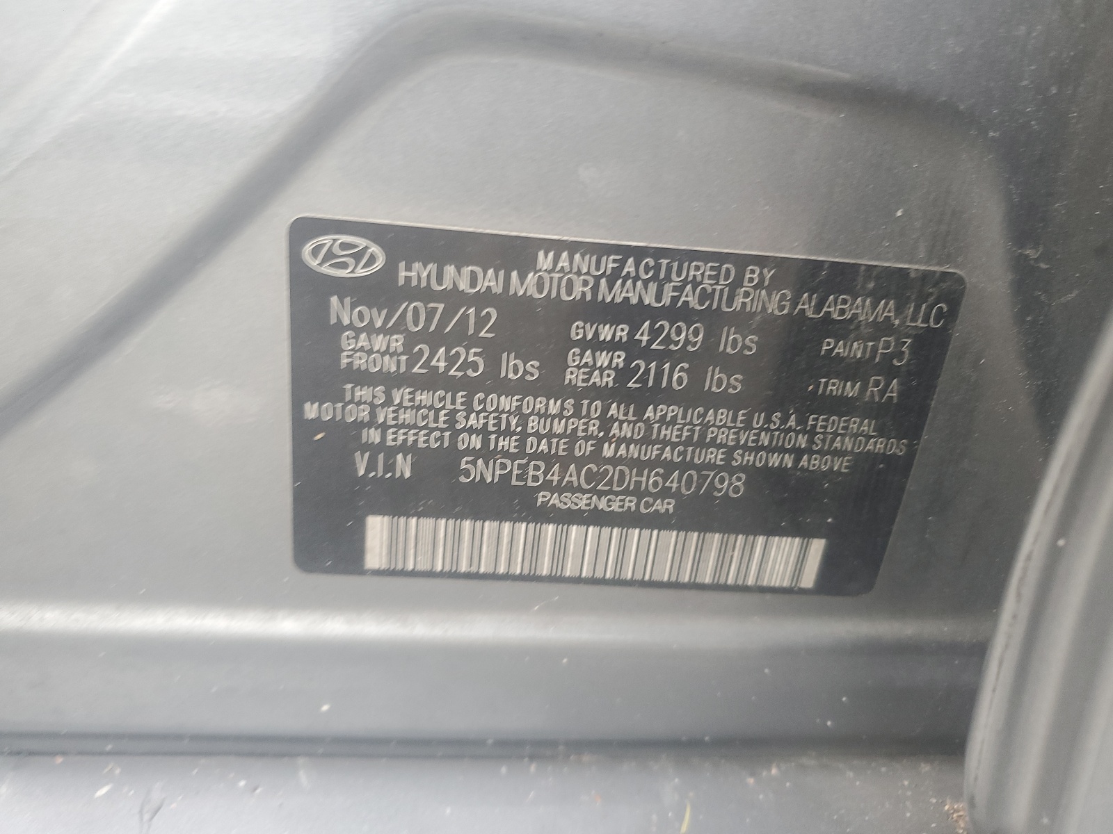 5NPEB4AC2DH640798 2013 Hyundai Sonata Gls