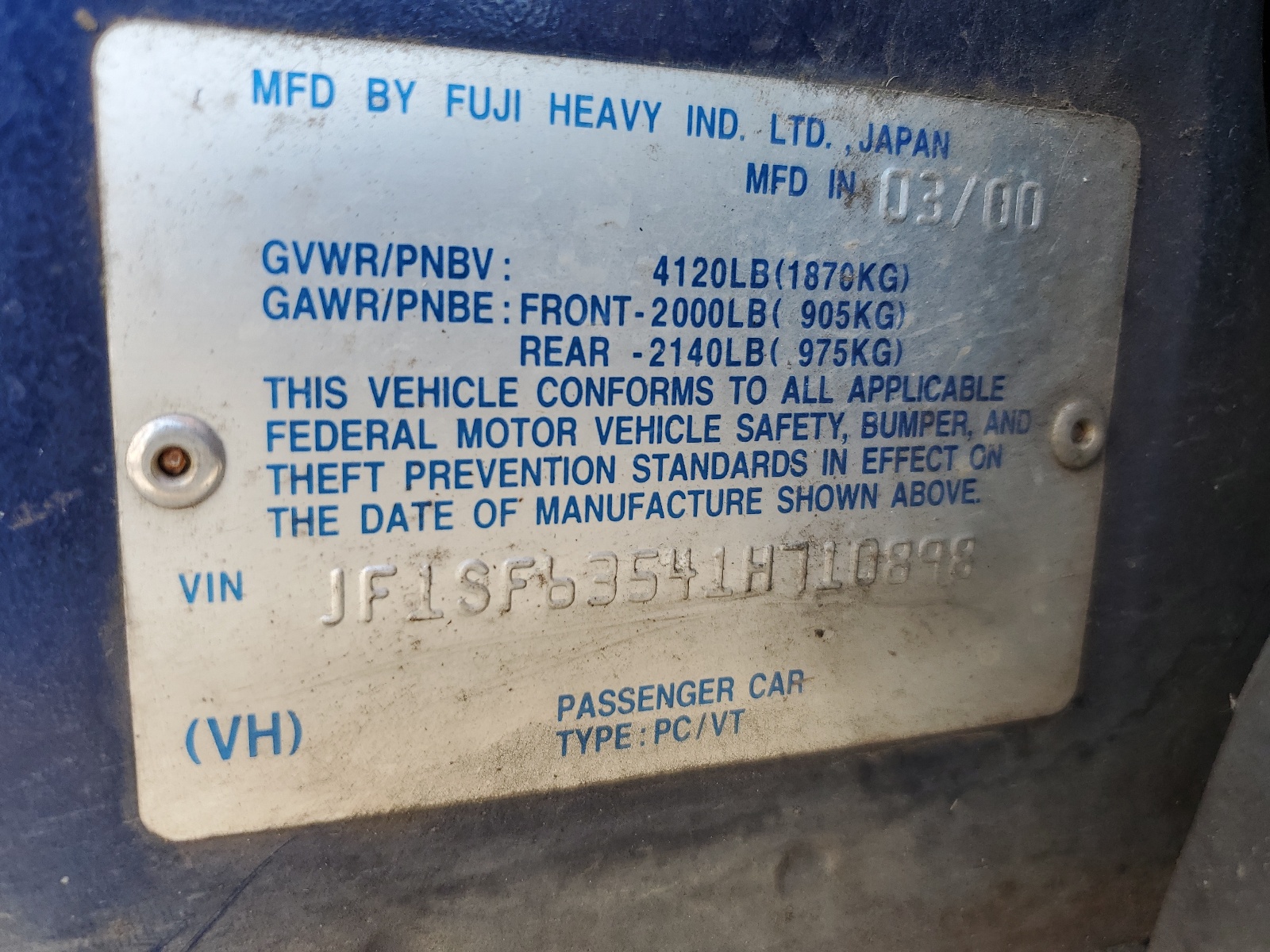 JF1SF63541H710898 2001 Subaru Forester L