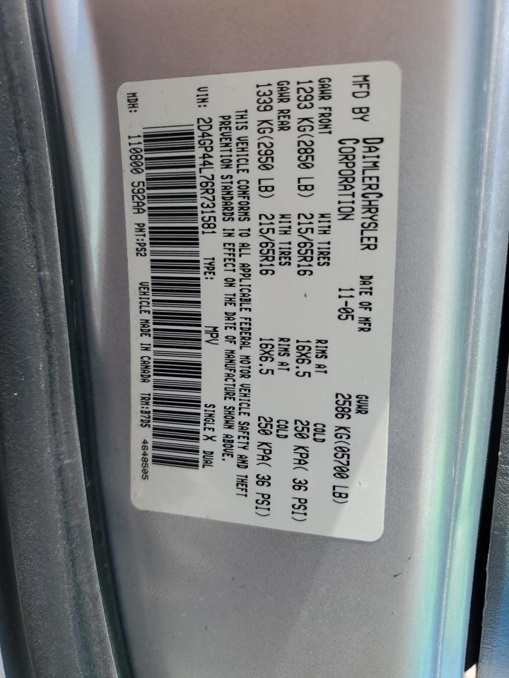 2D4GP44L76R731581 2006 Dodge Grand Caravan Sxt