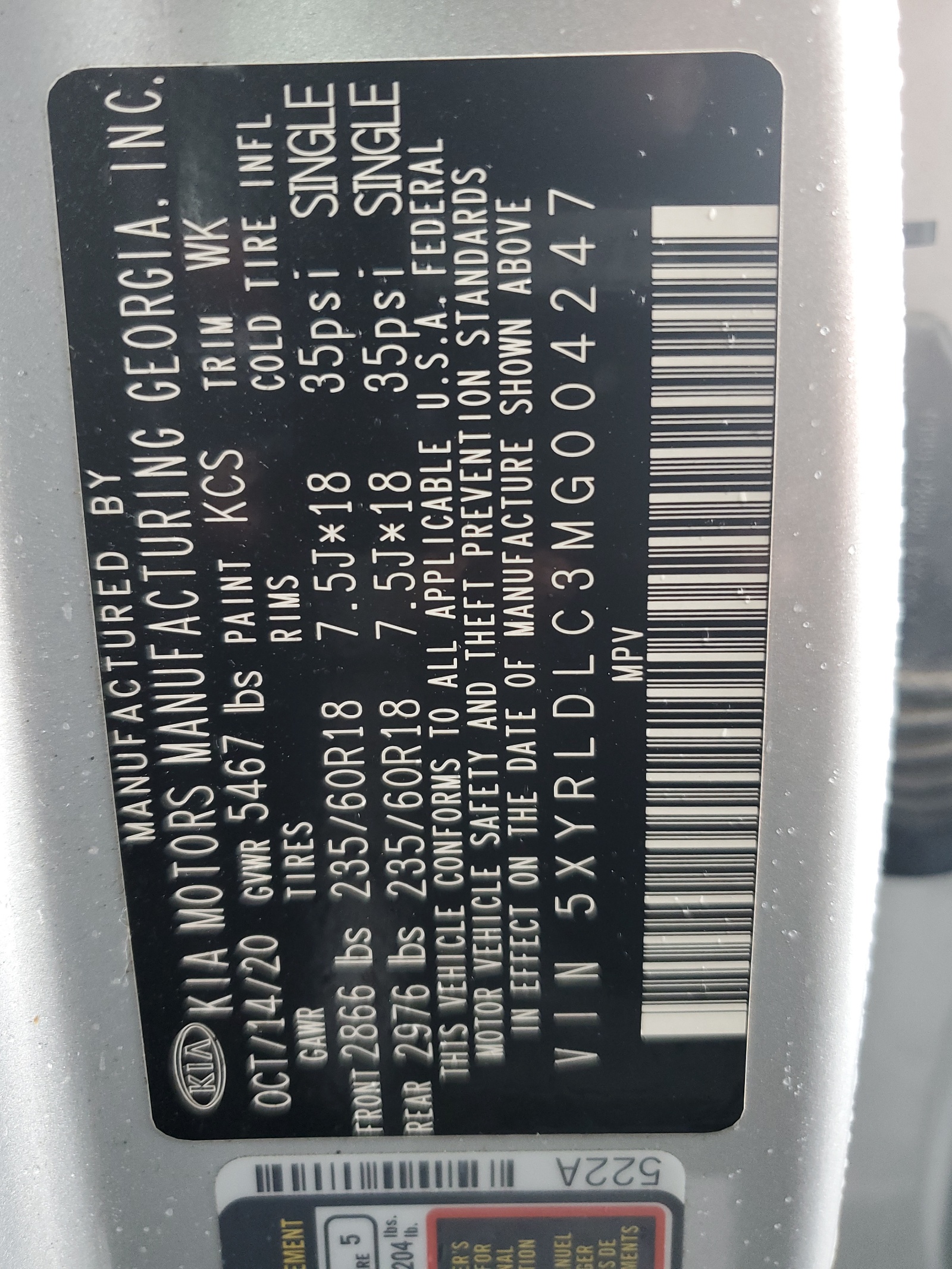 5XYRLDLC3MG004247 2021 Kia Sorento S