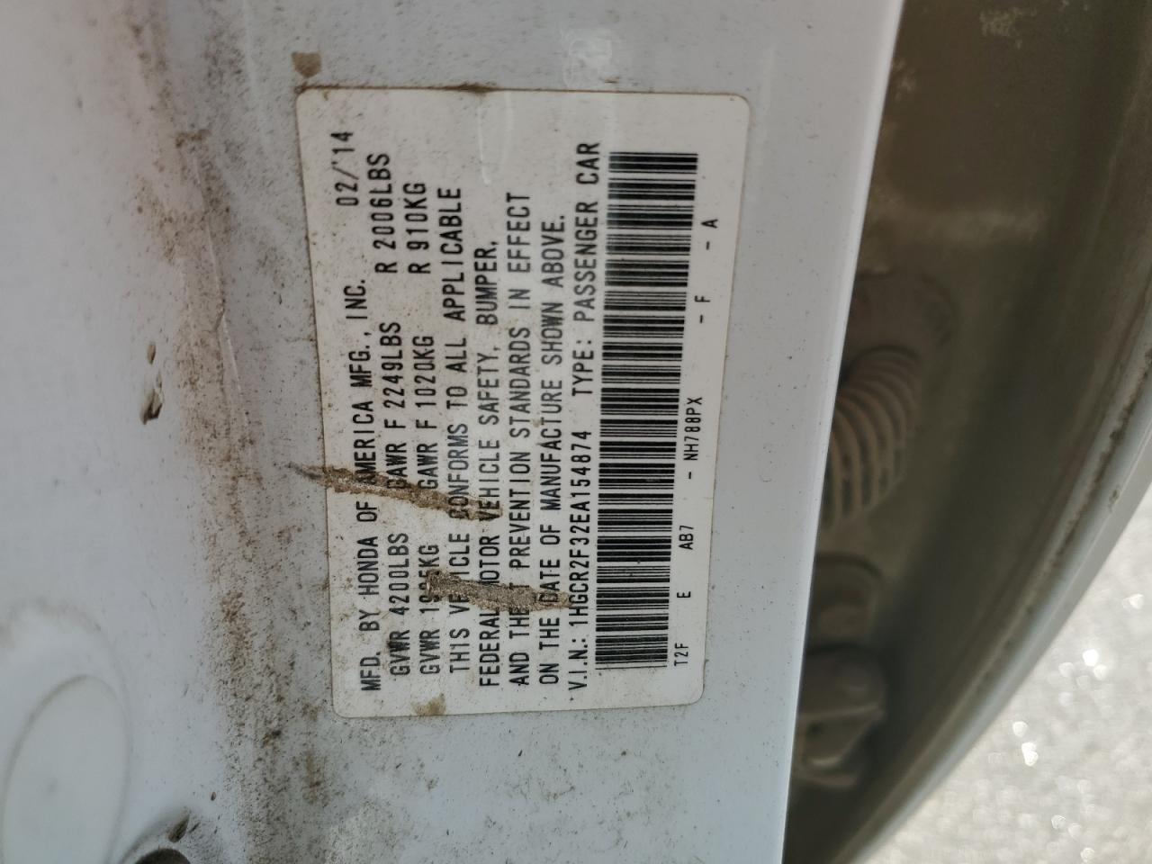 1HGCR2F32EA154874 2014 Honda Accord Lx