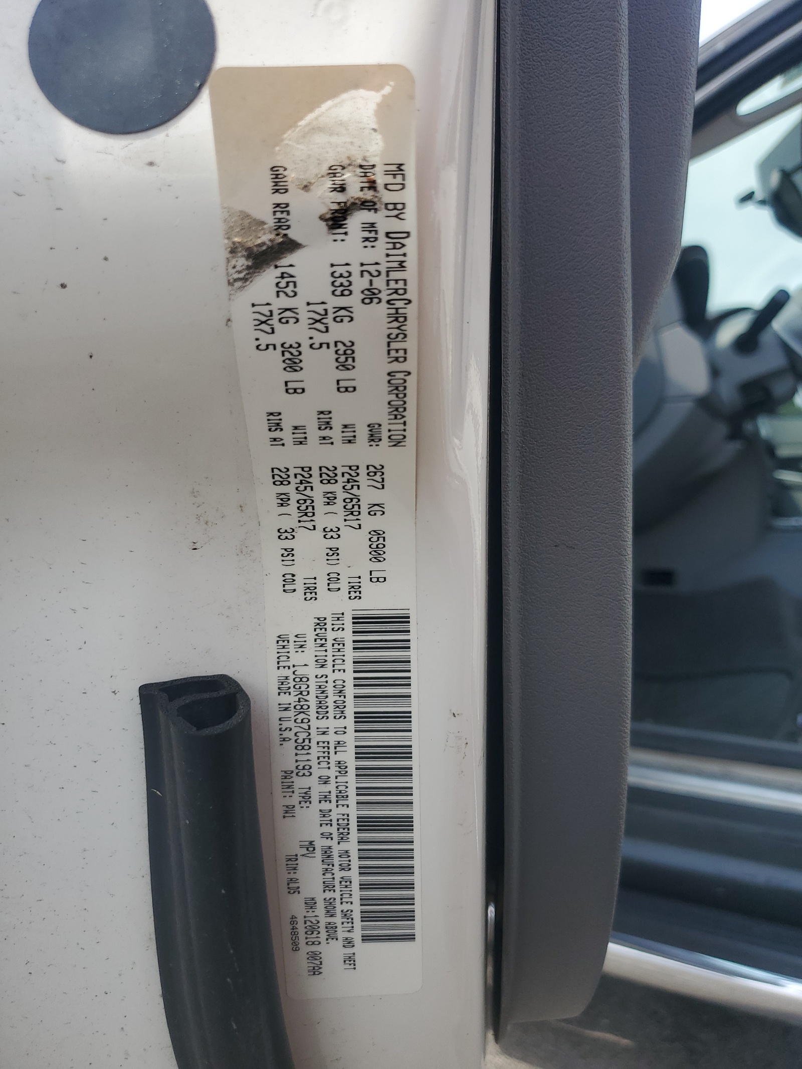 1J8GR48K97C581193 2007 Jeep Grand Cherokee Laredo