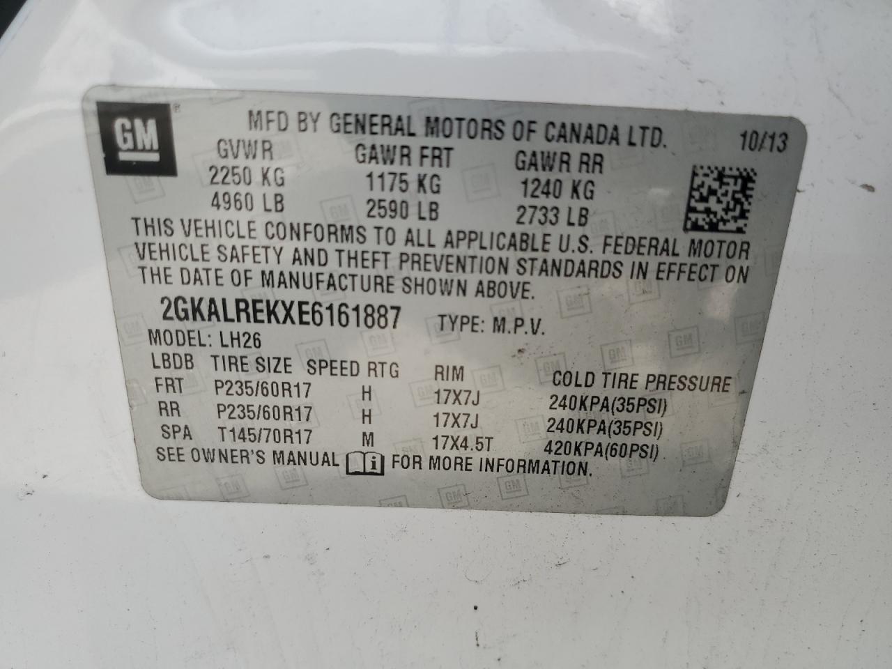 2GKALREKXE6161887 2014 GMC Terrain Sle