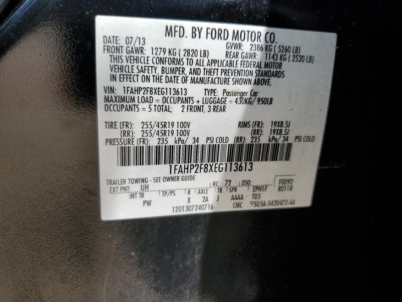 1FAHP2F8XEG113613 2014 Ford Taurus Limited