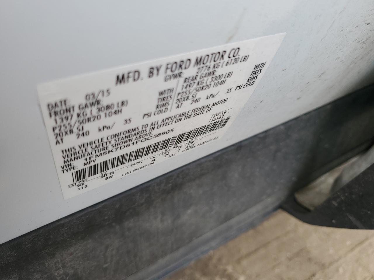 1FM5K7D81FGC36905 2015 FORD EXPLORER - Image 13