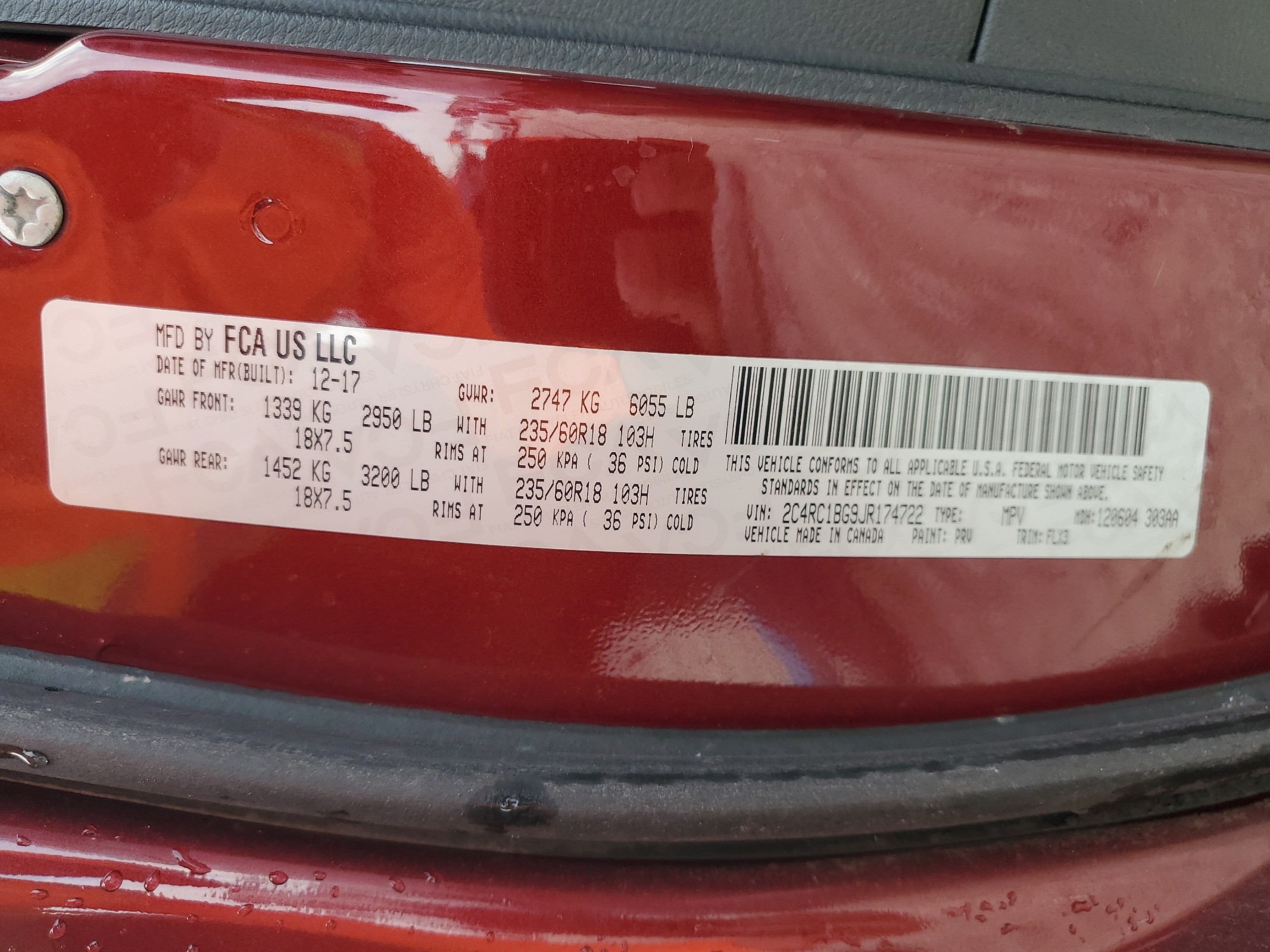 2C4RC1BG9JR174722 2018 Chrysler Pacifica Touring L