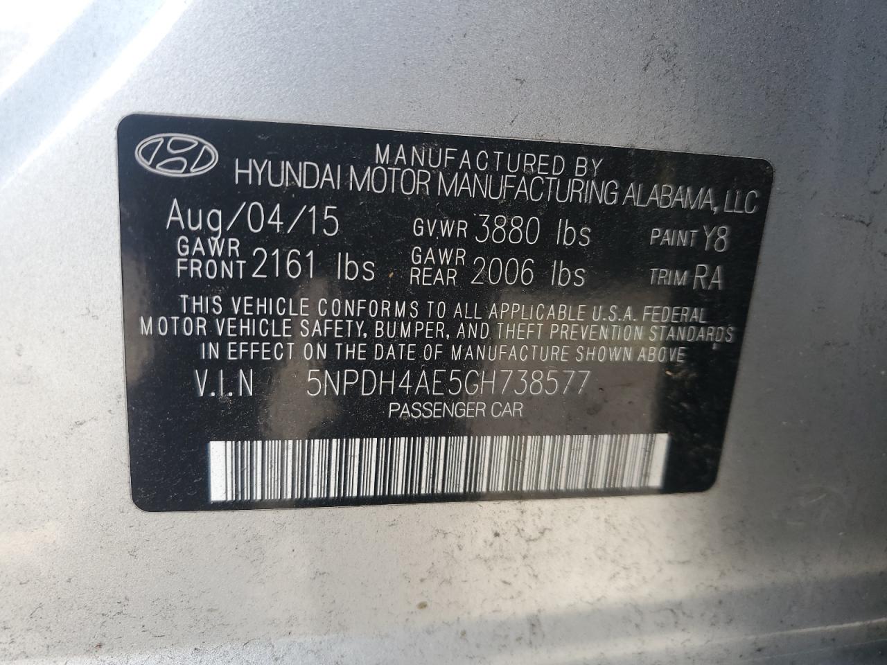 5NPDH4AE5GH738577 2016 Hyundai Elantra Se