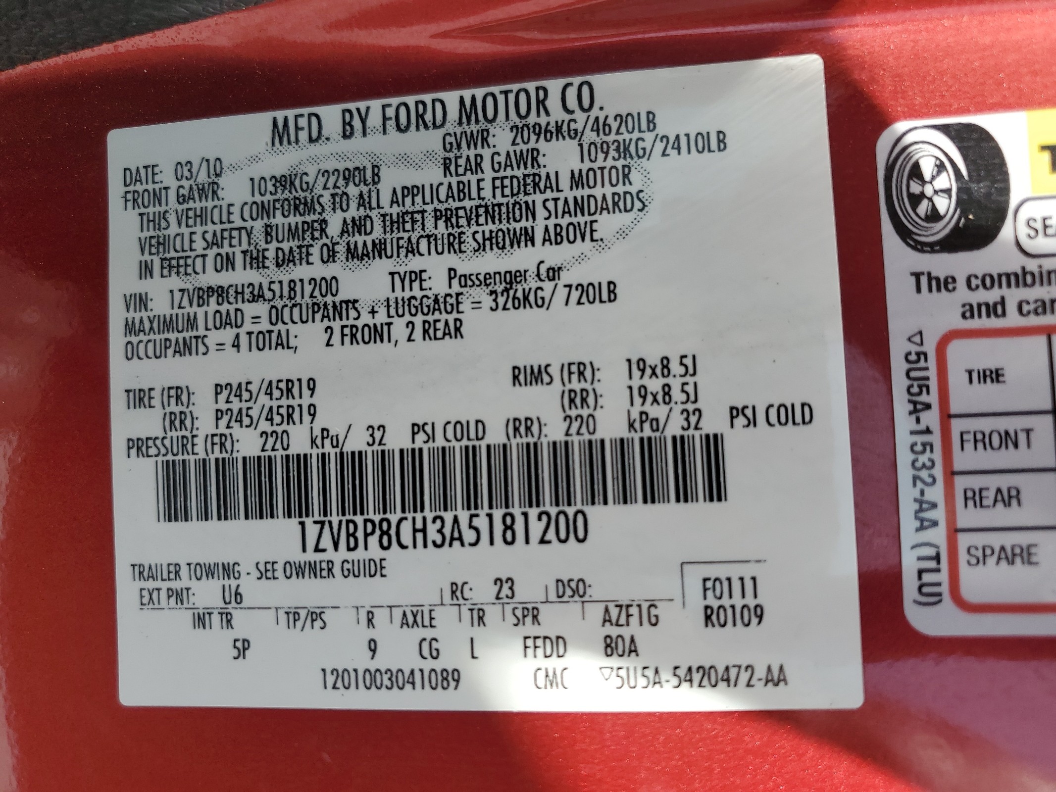 1ZVBP8CH3A5181200 2010 Ford Mustang Gt