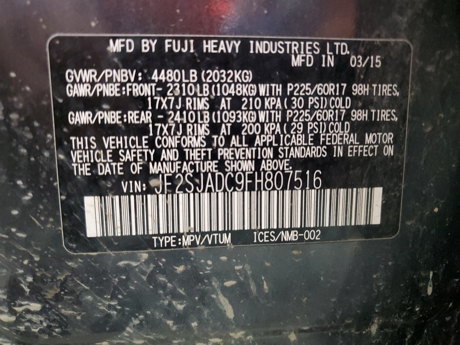 JF2SJADC9FH807516 2015 Subaru Forester 2.5I Premium