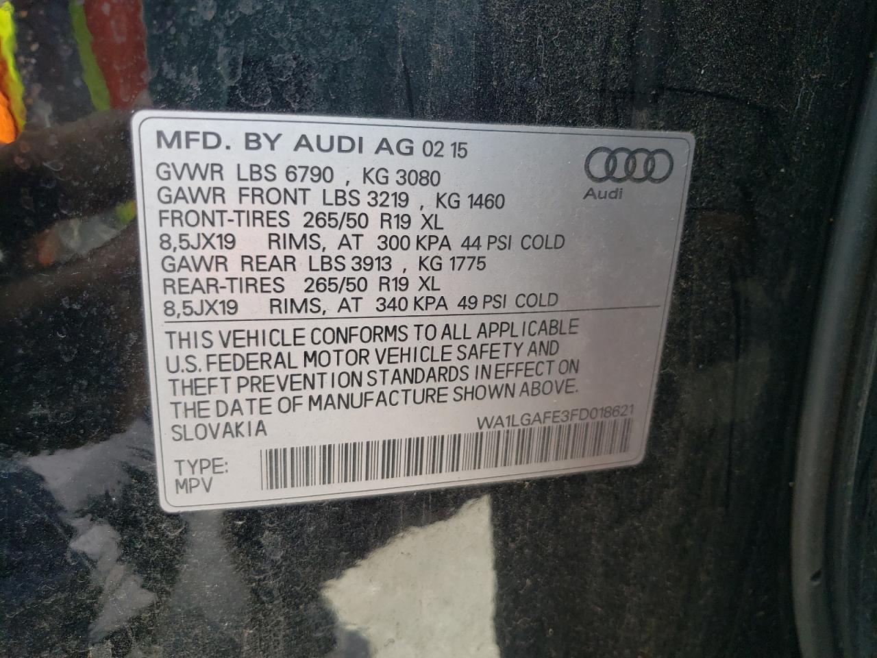 WA1LGAFE3FD018621 2015 Audi Q7 Premium Plus