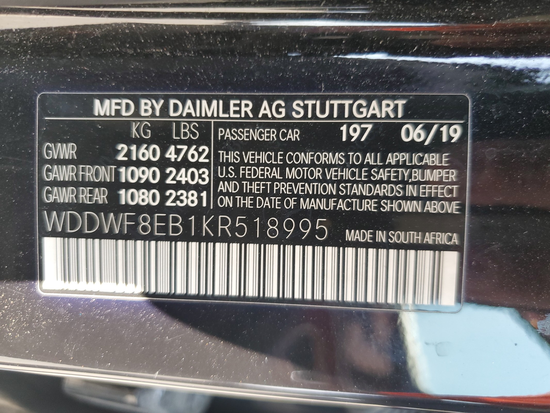 WDDWF8EB1KR518995 2019 Mercedes-Benz C 300 4Matic