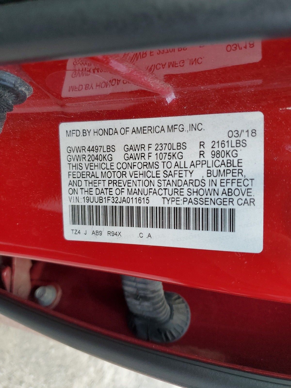 19UUB1F32JA011615 2018 Acura Tlx