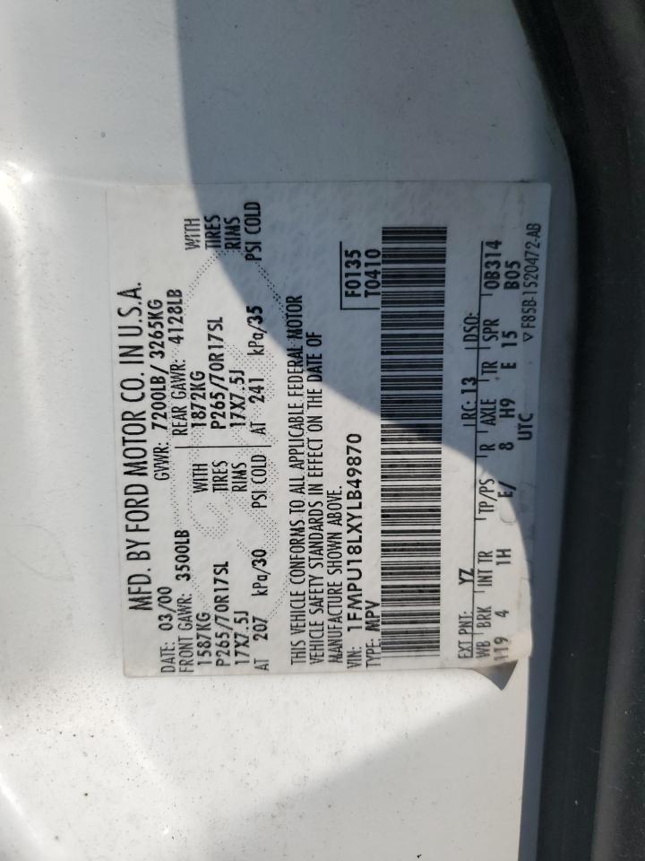 2000 Ford Expedition Eddie Bauer VIN: 1FMPU18LXYLB49870 Lot: 64799304