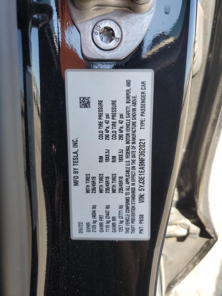 5YJ3E1EA9NF362021 2022 Tesla Model 3