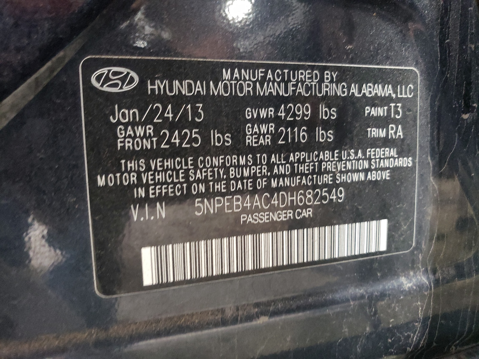 5NPEB4AC4DH682549 2013 Hyundai Sonata Gls