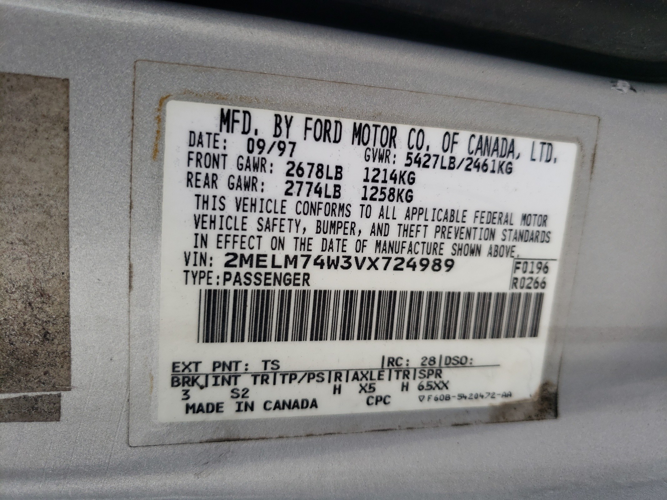 2MELM74W3VX724989 1997 Mercury Grand Marquis Gs