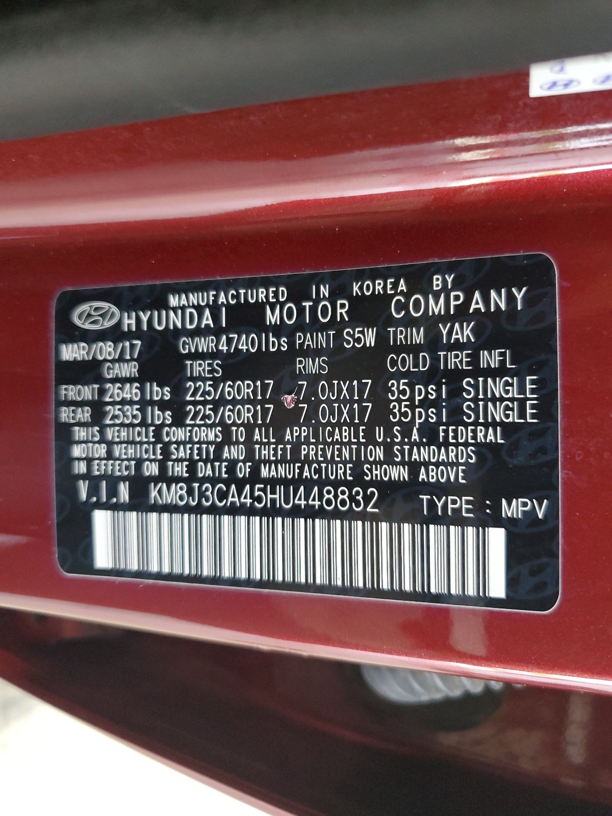 KM8J3CA45HU448832 2017 Hyundai Tucson Limited