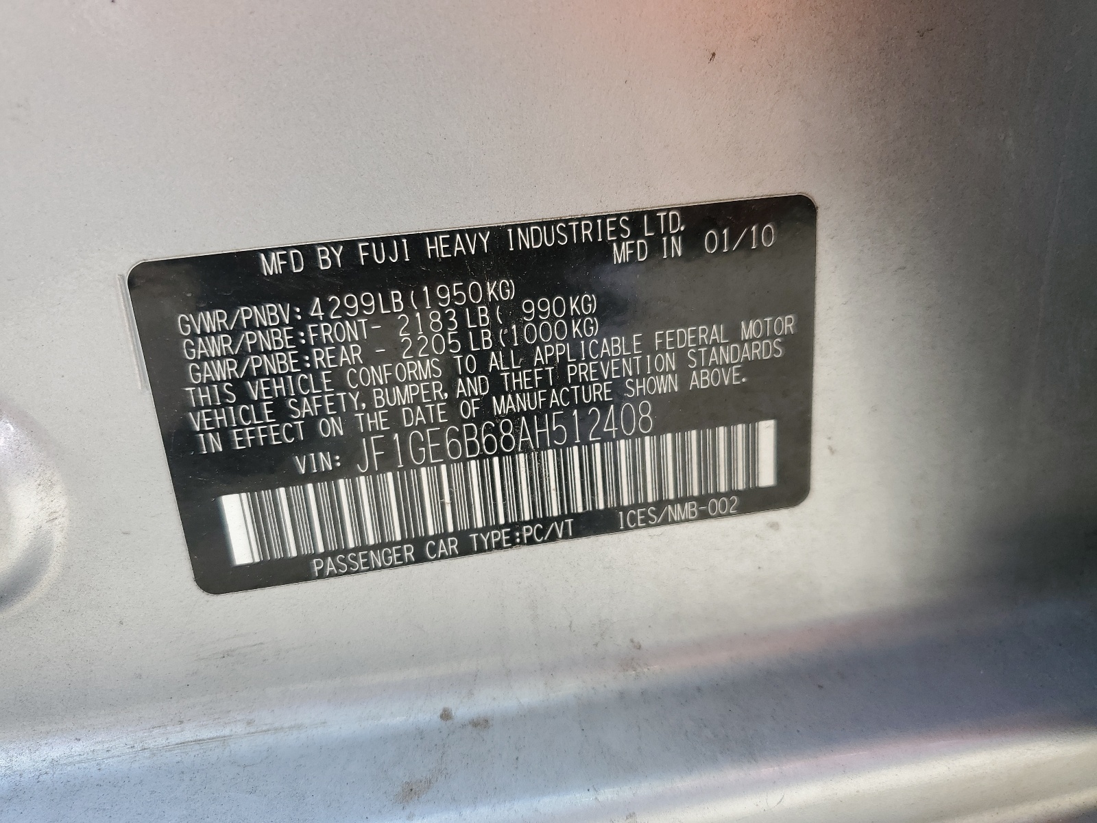 JF1GE6B68AH512408 2010 Subaru Impreza 2.5I Premium