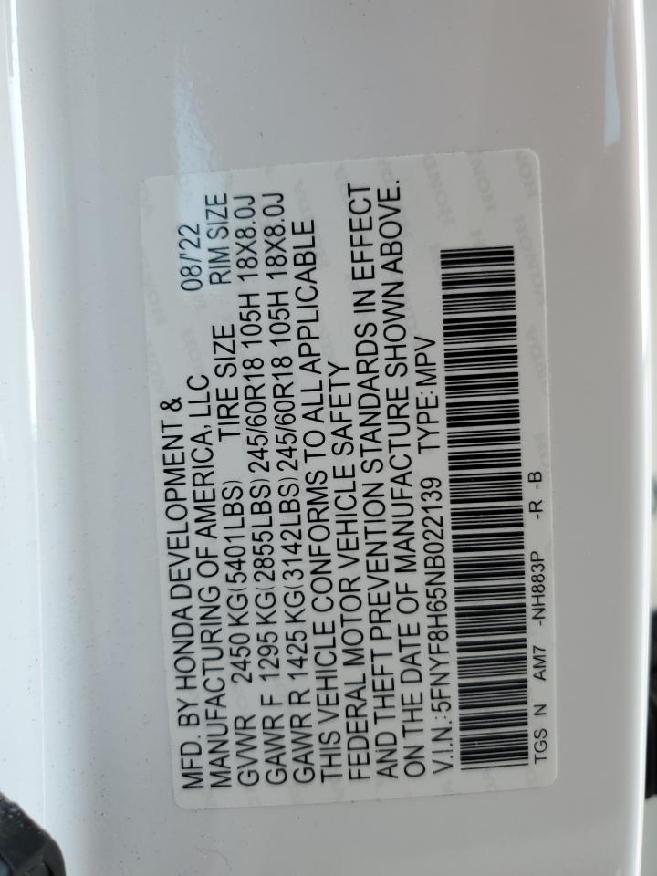 2022 Honda Passport Trail Sport VIN: 5FNYF8H65NB022139 Lot: 67319104