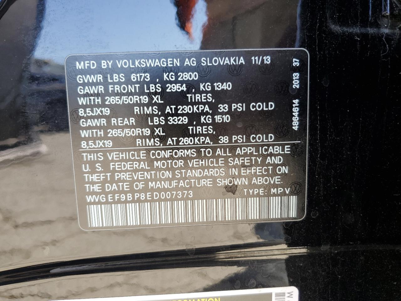 WVGEF9BP8ED007373 2014 Volkswagen Touareg V6