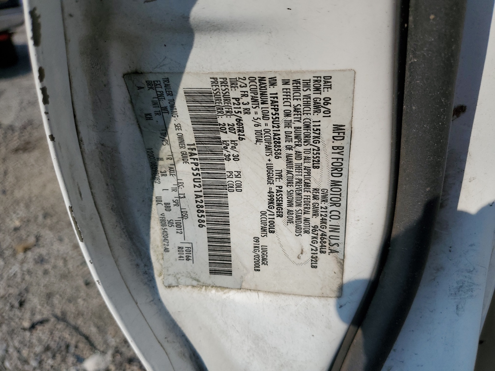 1FAFP55U21A288586 2001 Ford Taurus Ses