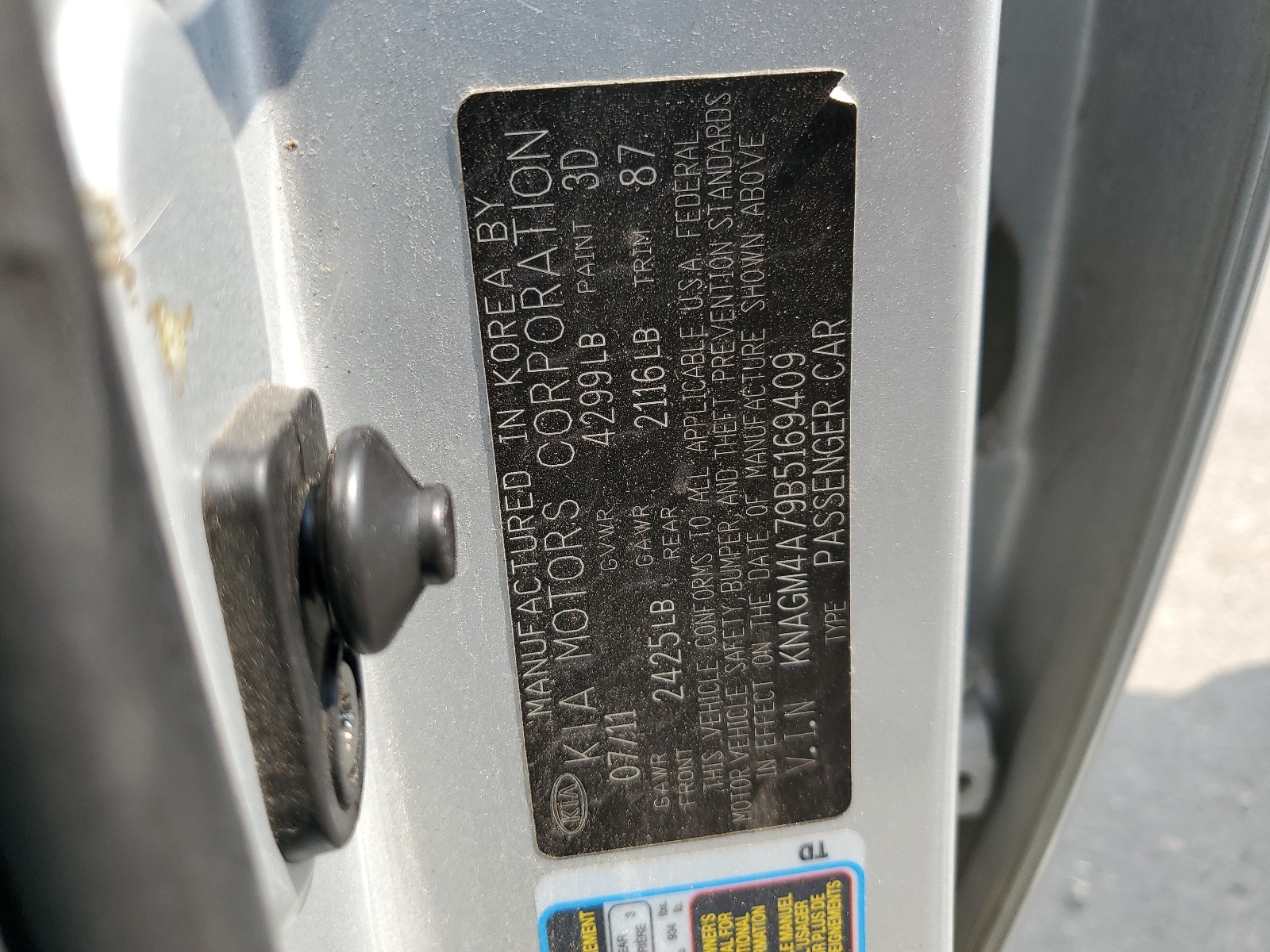 KNAGM4A79B5169409 2011 Kia Optima Lx