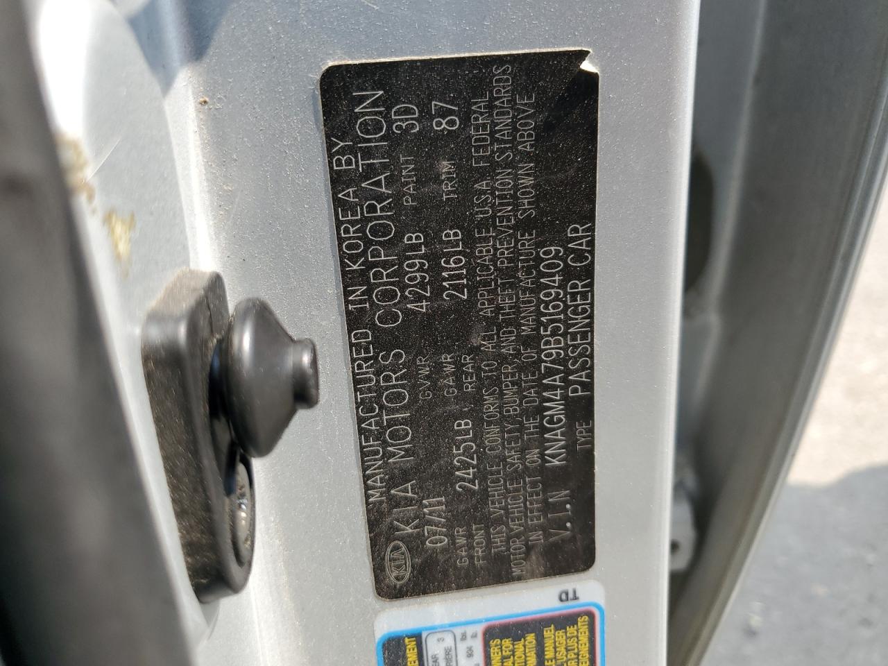 2011 Kia Optima Lx VIN: KNAGM4A79B5169409 Lot: 67101914